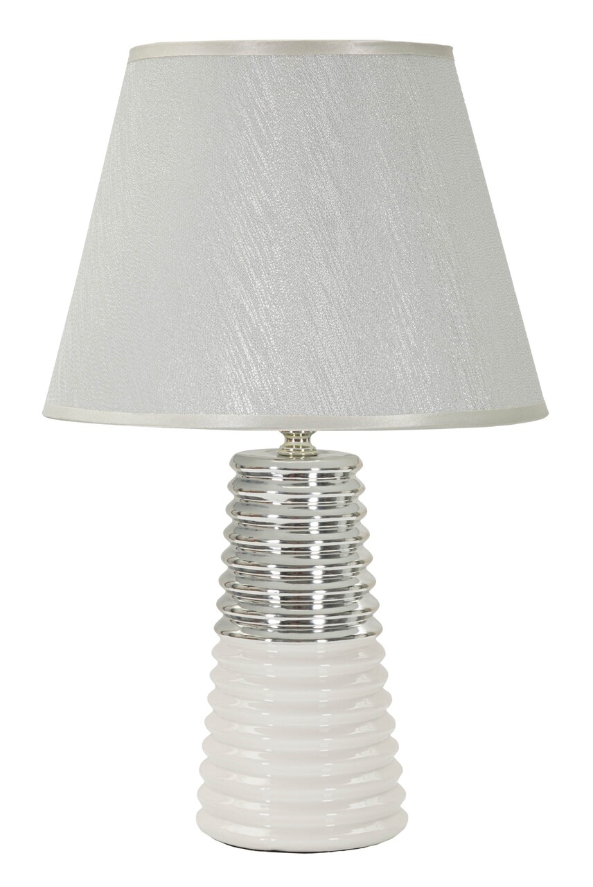 Lampa de masa Candela, Mauro Ferretti, 1 x E27, 40W, 25x41 cm, ceramica/fier/textil, alb/argintiu - imagine 7
